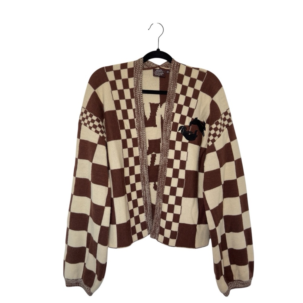 Harry’s Hidden Angels Medium Brown Cream Checkered Cardigan Love On Tour Retro - Picture 4 of 12
